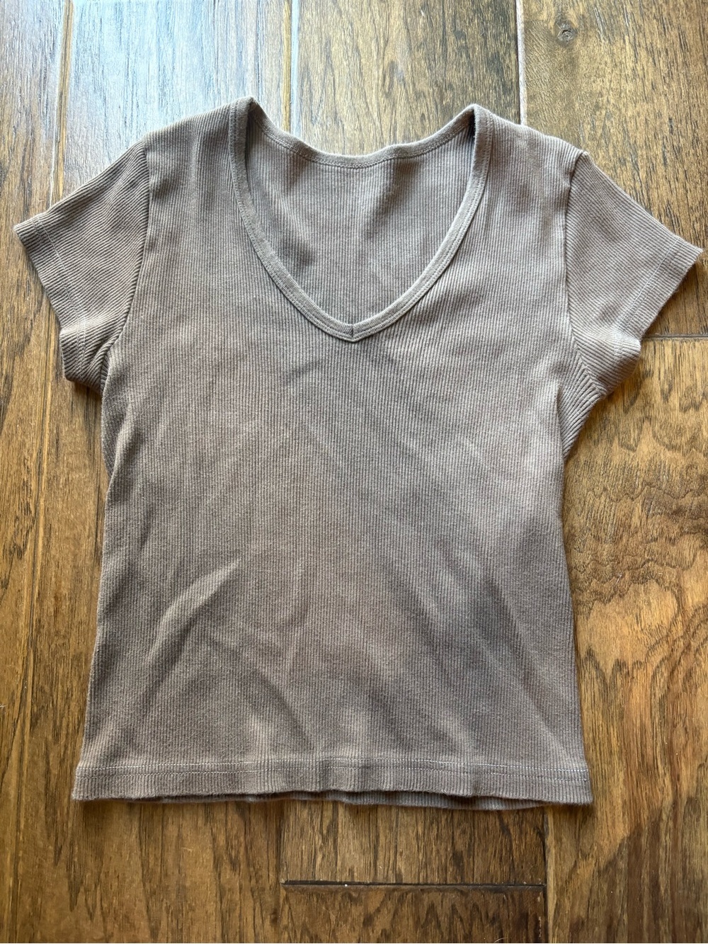 John Galt Ribbed V-Neck Crop Top — Taupe Brown